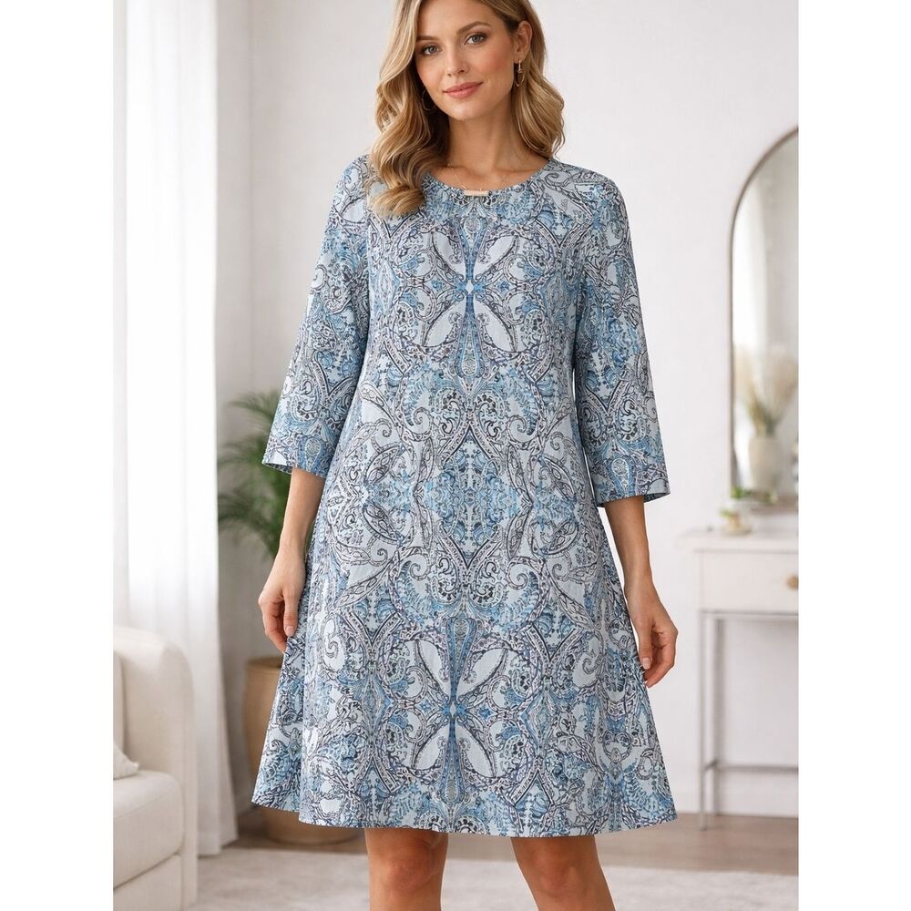 New Directions Light Blue Paisley Mini Dress Size L